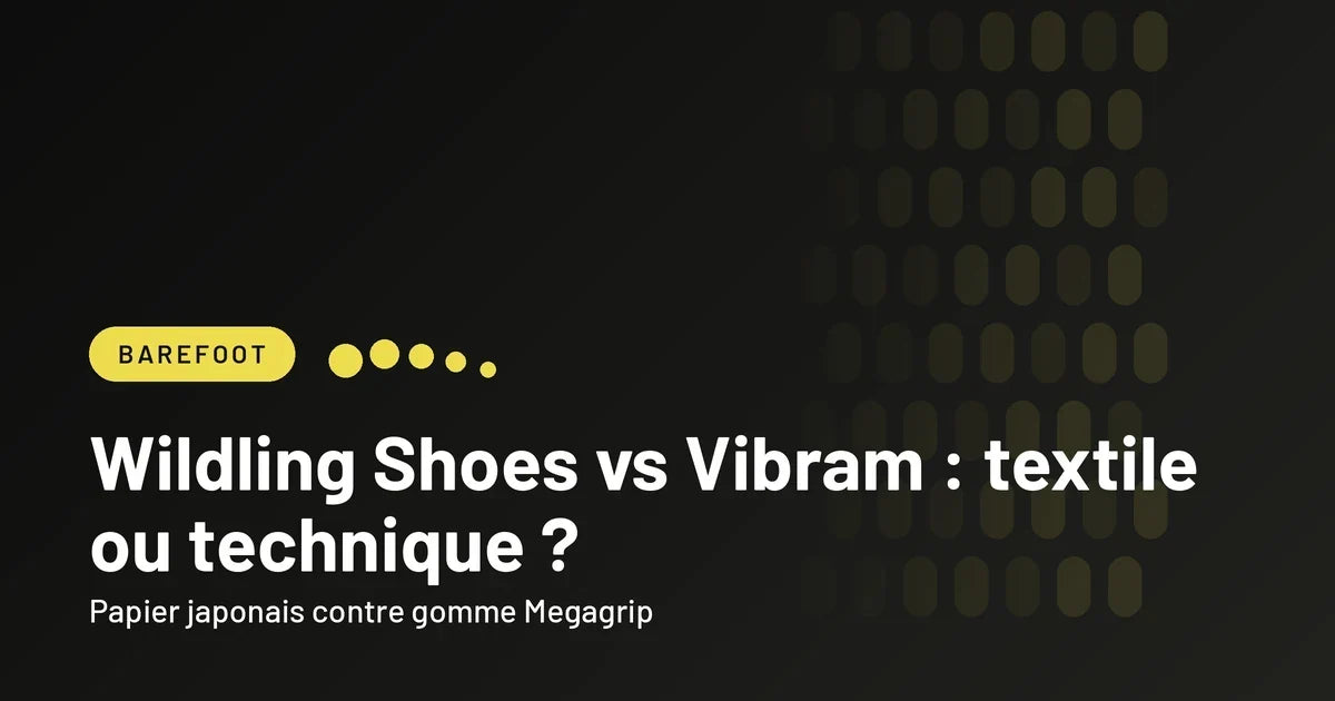 Bannière noir et jaune du comparatif entre les chaussures Wildling en textile et les Vibram FiveFingers